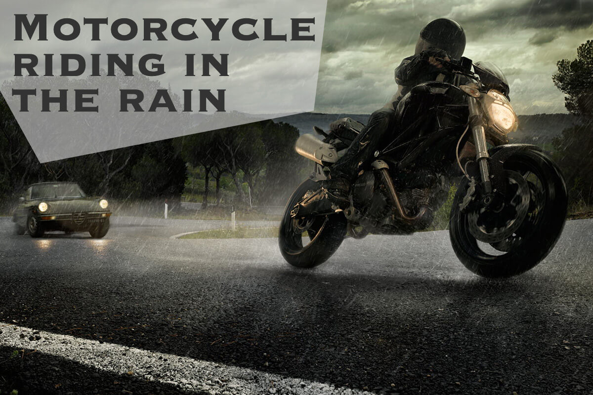 Motorcycle riding in the rain.
